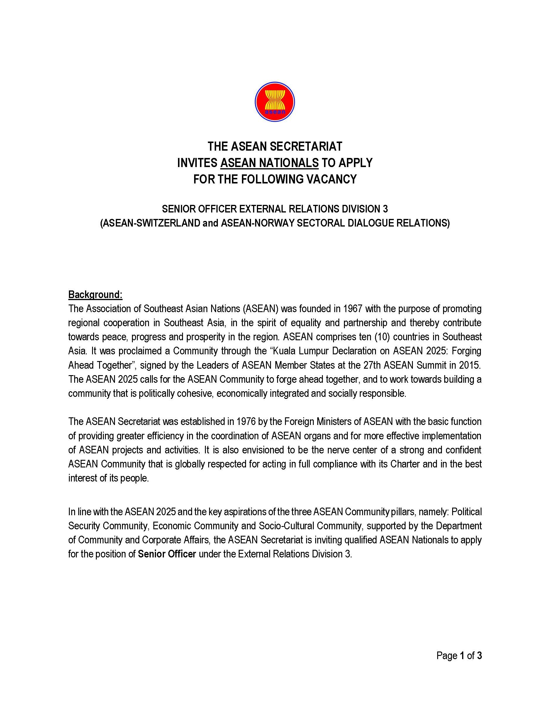 SO External Relations Division 3 ASEAN Switzerland Norway Page 1