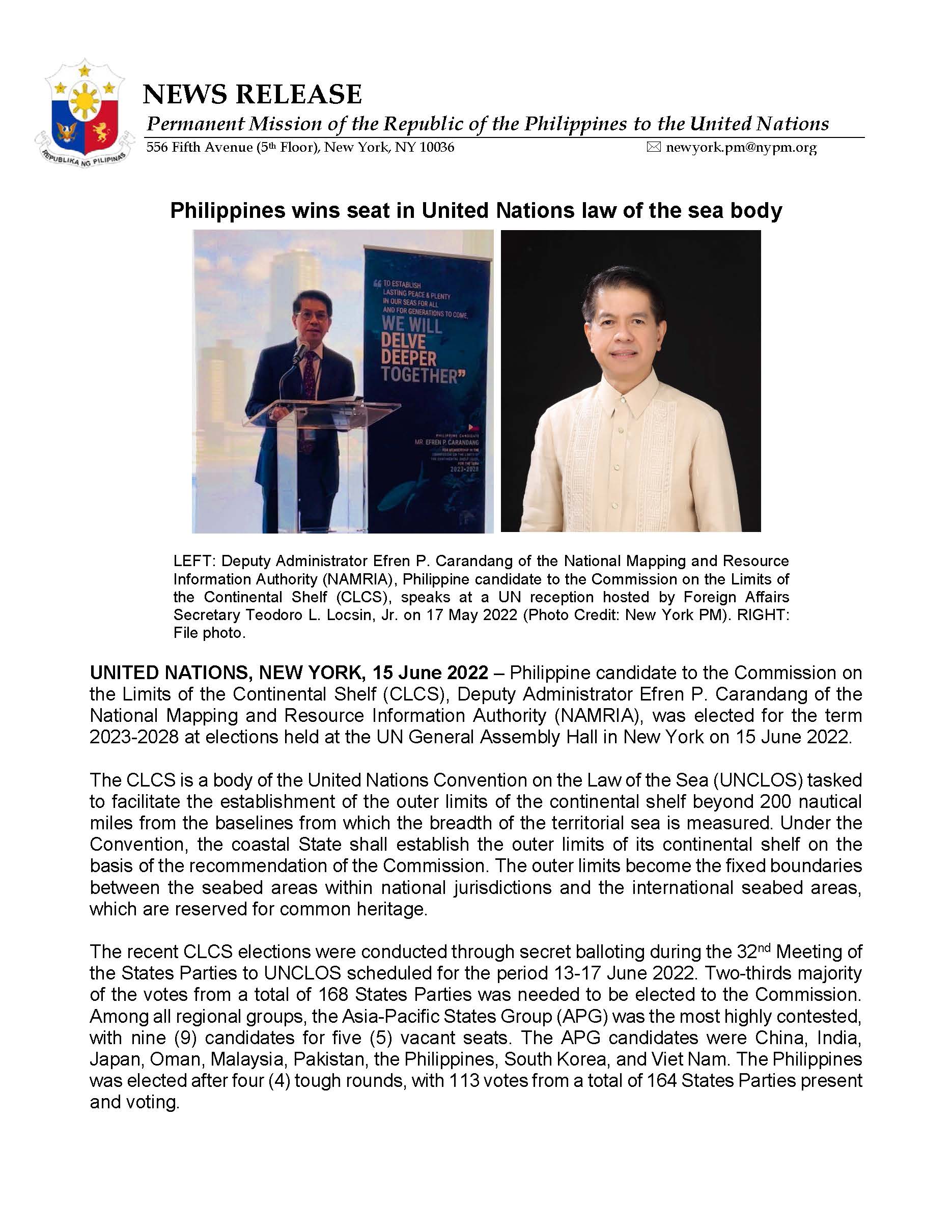 News Release CAND Philippines wins seat in United Nations law of the sea body RevA8 1 Page 1