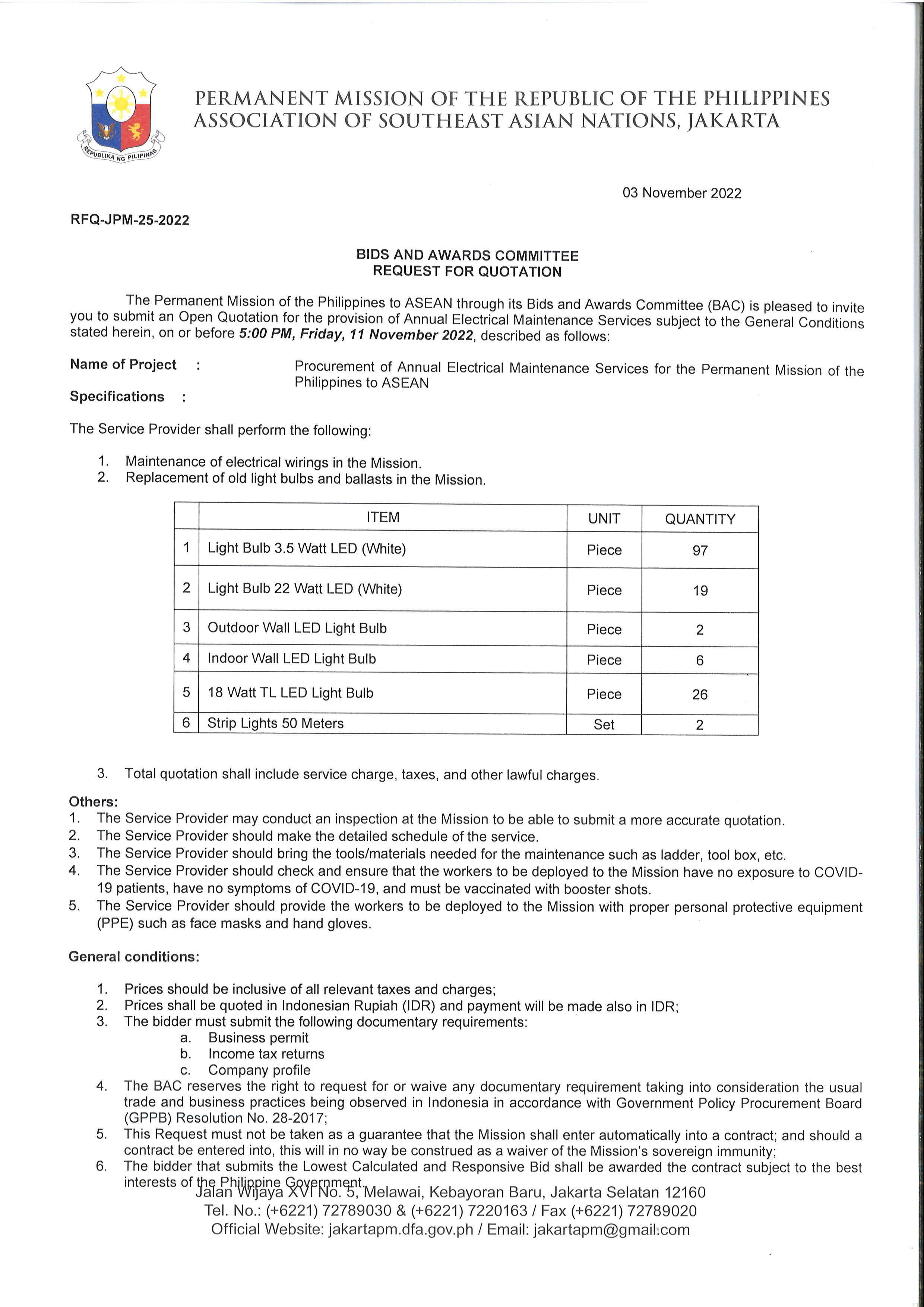 1 RFQ JPM 25 2022 of Annual Electrical Maintenance Services