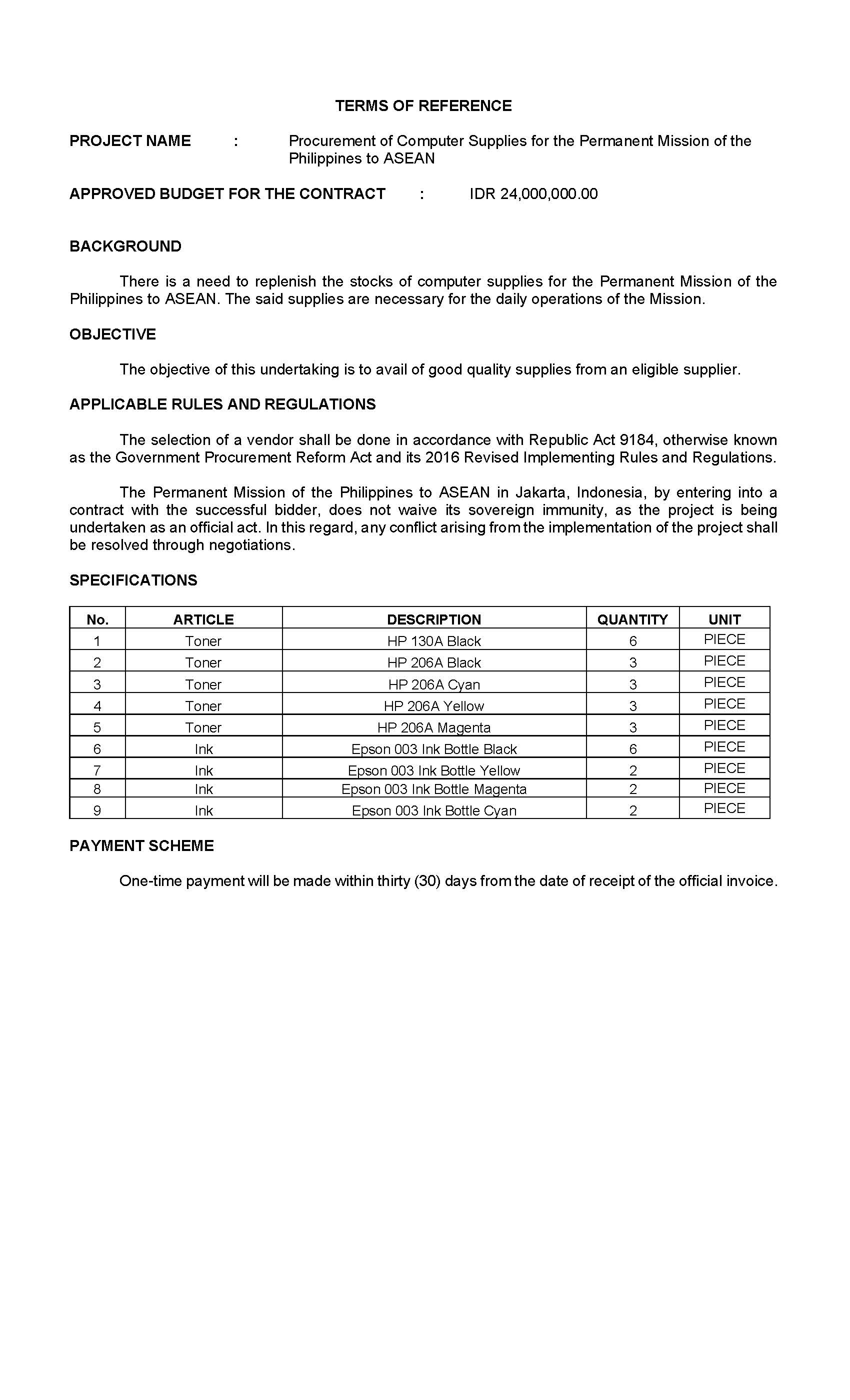 1 RFQ TOR Computer Supplies Page 2