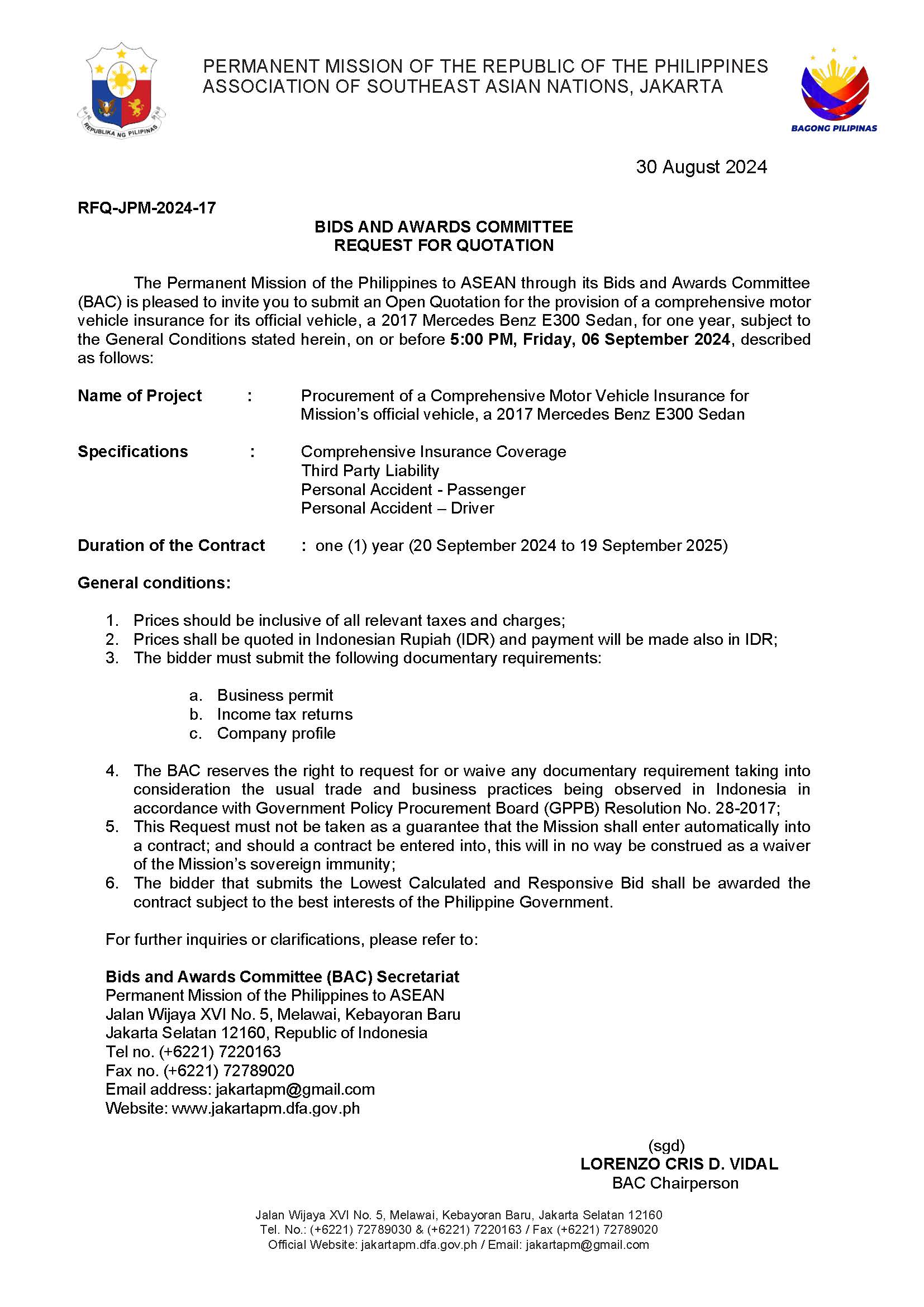 1 RFQ TOR Car 01 Insurance Page 1