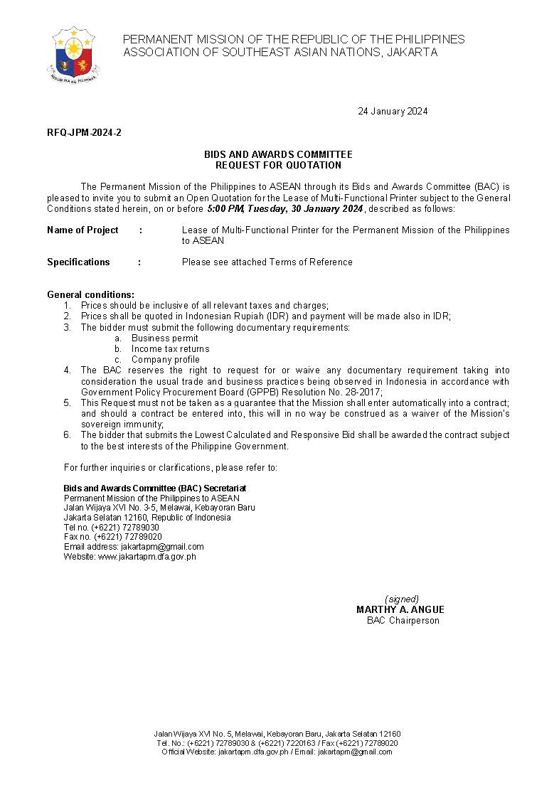 RFQ Lease of Multi Functional Printer Page 1