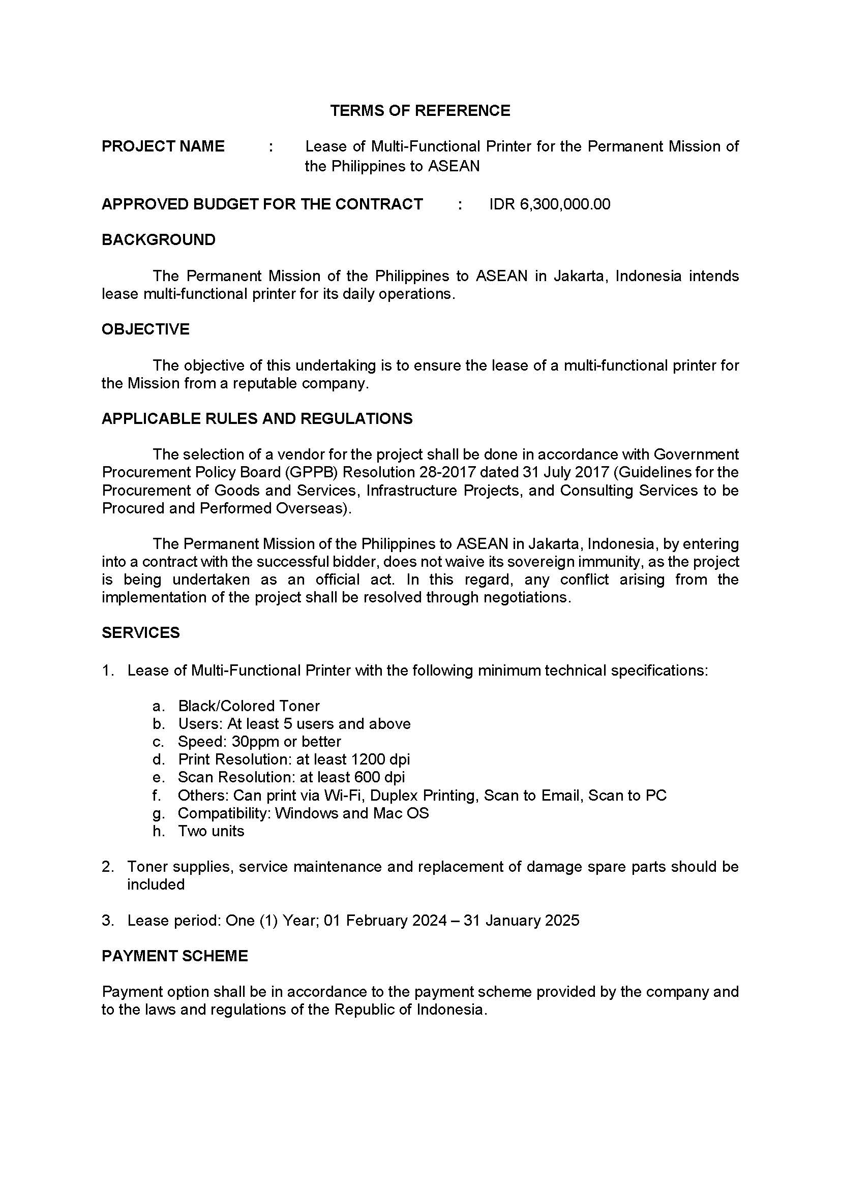 RFQ Lease of Multi Functional Printer Page 2